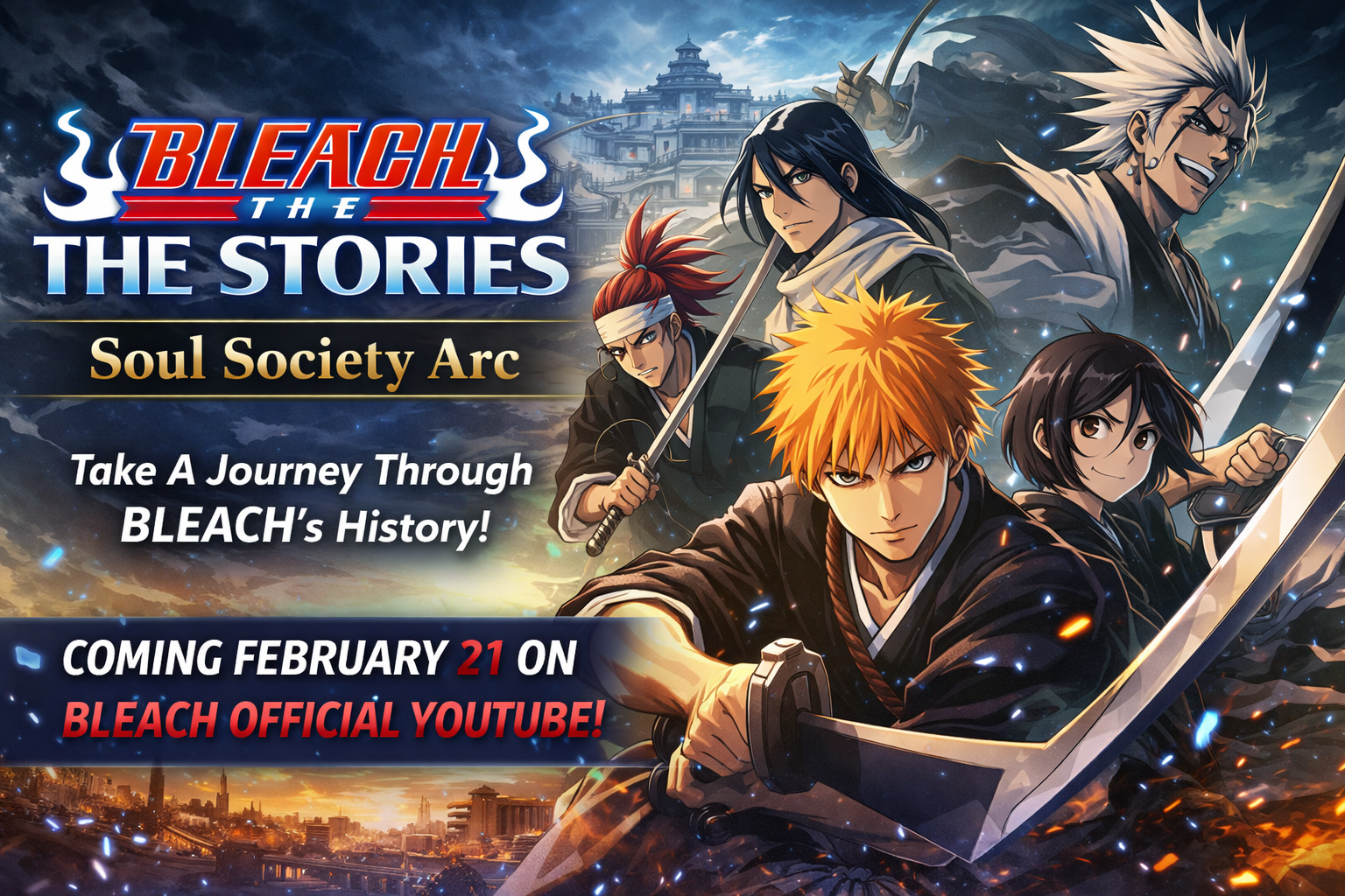 BLEACH THE STORIES Soul Society Arc key visual featuring iconic Bleach characters