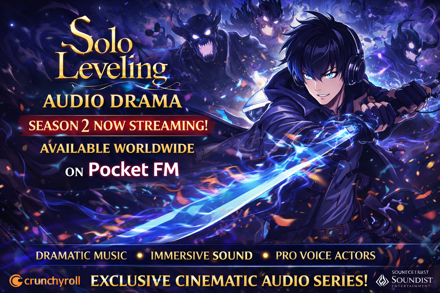 Solo Leveling Audio Drama Season 2 promotional banner featuring Jin-woo Sung