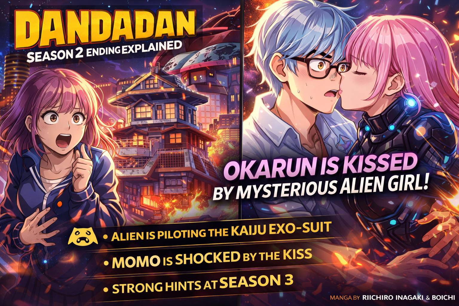 Space kaiju and mecha battling in Dandadan Season 2 finale