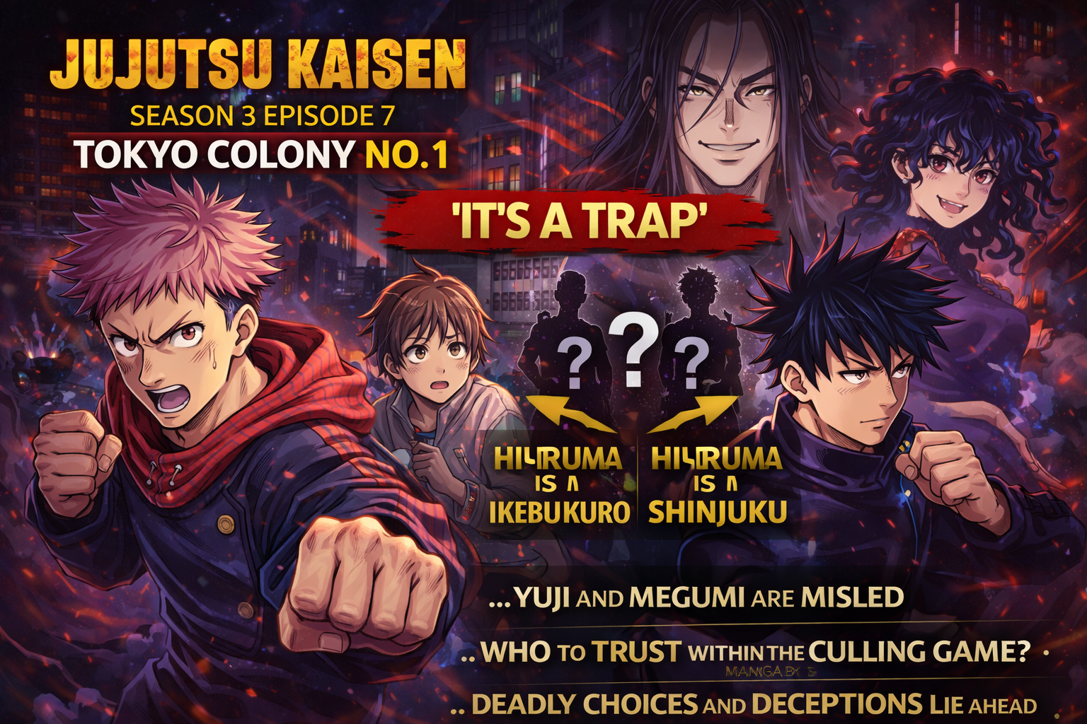 Yuji Itadori and Megumi Fushiguro entering Tokyo Colony No 1 barrier during Culling Game in Jujutsu Kaisen Season 3 Episode 7