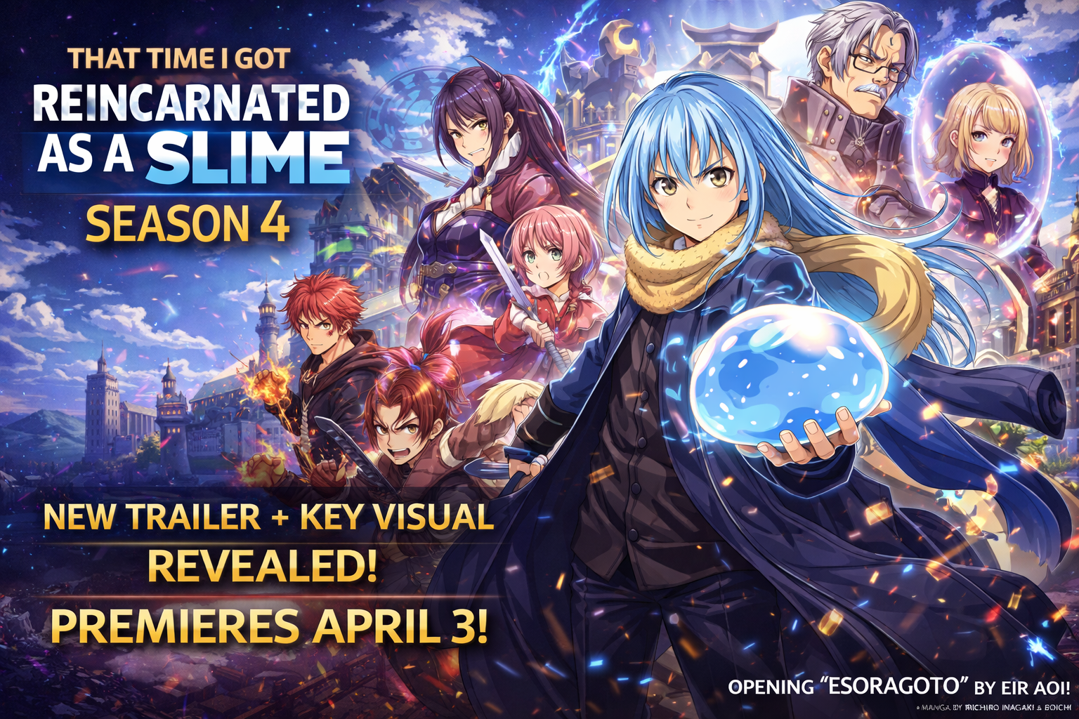 Rimuru Tempest in That Time I Got Reincarnated as a Slime Season 4 trailer key visual with allies preparing for battle