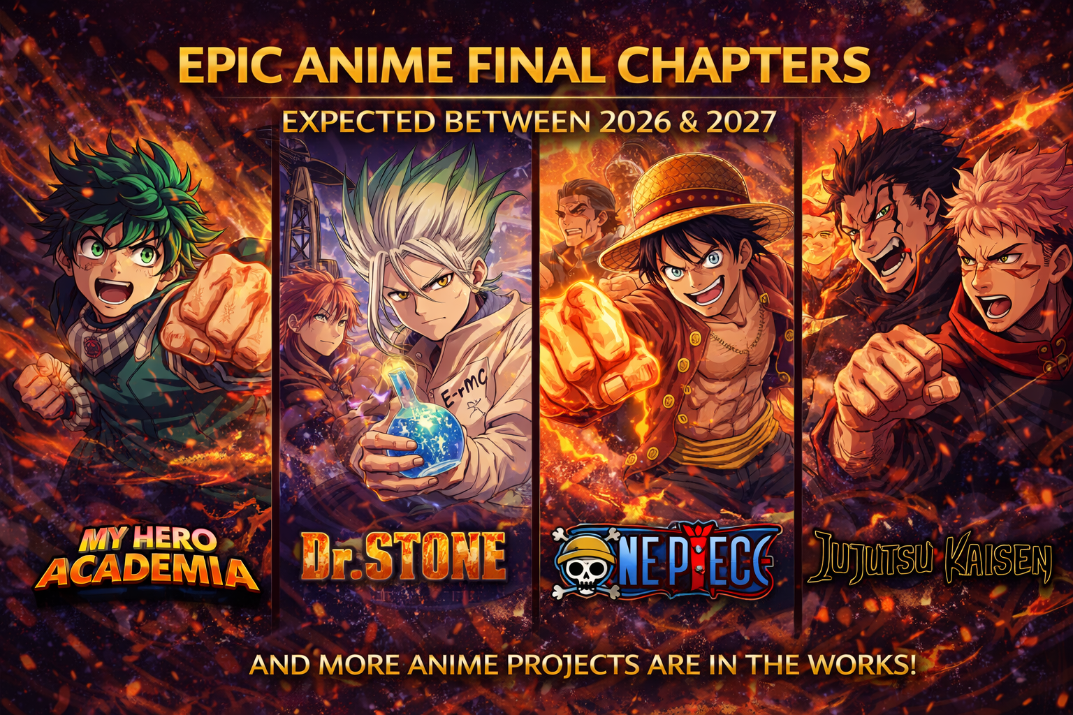 Popular anime ending in 2026 and 2027 including My Hero Academia Dr Stone Black Clover and other final season anime series