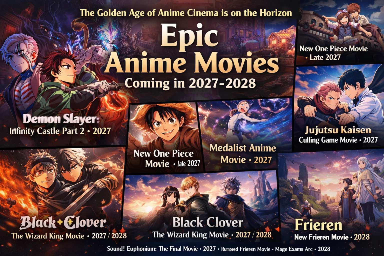 A cinematic split-screen showing a teaser visual for Demon Slayer Infinity Castle Movie 2 and a nostalgic hand-drawn sketch from the next Studio Ghibli feature film.