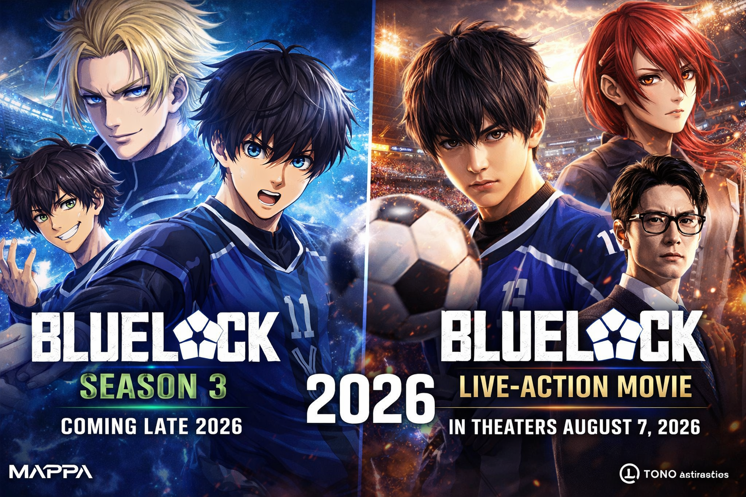 Blue Lock Season 3 Neo Egoist League arc anime and live action movie 2026 Isagi Kaiser visual